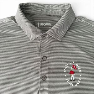 US Open Pinehurst Golf Polo Men XL Gray Striped Performance Stretch Tech Shirt